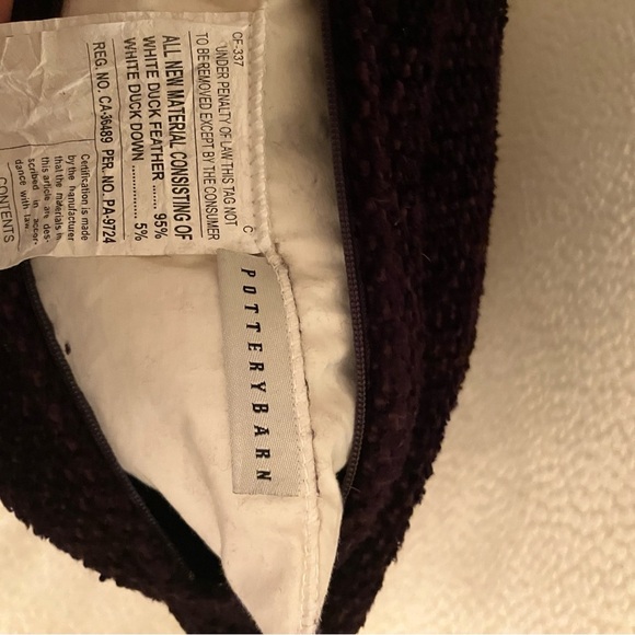 Pottery Barn Chenille Down Throw Pillow 18x18 Dark Purple Cotton Rayon Blend - Picture 4 of 6